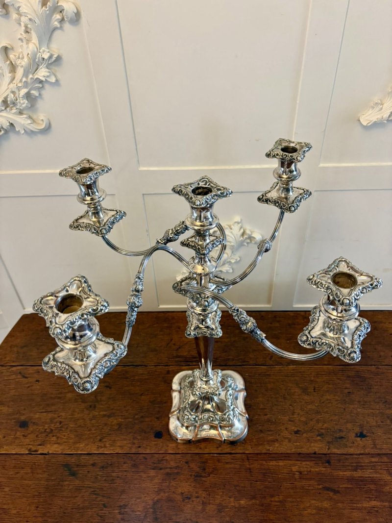 Antique Victorian Large Silver Plated Five Branch Candelabra Dining Table Centrepiece with Detachable Sconces - Image 10